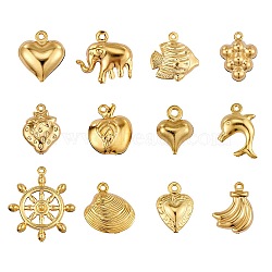 48Pcs 12 Style 304 Stainless Steel Pendants, Mixed Shapes, Golden, 8.5~24x6~21x2~6mm, 4pcs/style(FIND-SZ0002-09)