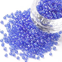 8/0 Round Glass Seed Beads, Transparent Colours Rainbow, Round Hole, Cornflower Blue, 8/0, 3mm, Hole: 1mm, about 1111pcs/50g, 50g/bag, 18bags/2pounds(SEED-US0003-3mm-166)