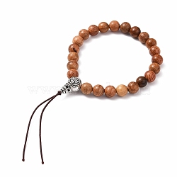 Buddhist Jewelry Wood Beaded Stretch Bracelets Making, with Tibetan Style Alloy Guru Beads, Camel, Inner Diameter: 2-1/8 inch(5.5cm)(BJEW-JB05786-02)