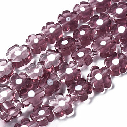 Handmade Millefiori Glass Bead Strands, Flower, Old Rose, 5.5~8x2.5mm, Hole: 1mm, about 64~67pcs/strand, 15.75 inch~16.34 inch(40~41.5cm)(LAMP-J035-6mm-33)