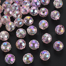 Transparent Acrylic Beads, AB Color, Round, Faceted, Pink, 8mm, Hole: 1.6mm, about 1810pcs/500g(MACR-S373-64-C05)