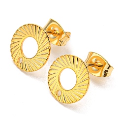 201 Stainless Steel Stud Earrings Finding, with 304 Stainless Steel Pins, Donut, Real 24K Gold Plated, 10mm, Hole: 1mm, Pin: 0.8mm(X-STAS-B045-13G-A)