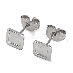 304 Stainless Steel Stud Earrings Findings, Square Tray Settings, Stainless Steel Color, Tray: 4x4mm, 6x6mm, Pin: 0.7mm(STAS-M323-14P)