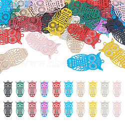 40Pcs 10 Colors Spray Painted 430 & 201 Stainless Steel Filigree Pendants, Etched Metal Embellishments, Owl, Mixed Color, 36x20x0.3~0.5mm, Hole: 1.8~2mm, 4pcs/color(STAS-TA0001-98)
