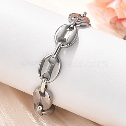 304 Stainless Steel Oval Link Chains Bracelets for Men & Women, Stainless Steel Color, 8-1/4 inch(20.8cm), Link: 14x10x3mm(BJEW-D042-52P)