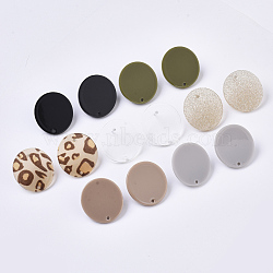 Cellulose Acetate(Resin) Stud Earring Findings, with 316 Surgical Stainless Steel Pin, Oval, Mixed Color, 25x23.5x2mm, Hole: 1.5mm, Pin: 0.6mm(X-KY-R022-013)