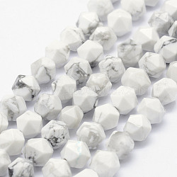 Natural Howlite Beads Strands, Star Cut Round Beads, Faceted, 8~8.5mm, Hole: 1mm, about 48~50pcs/strand, 14.9~15.1 inch(38~38.5cm)(G-F523-28-8mm)