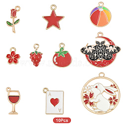 10Pcs 10 Styles Alloy Enamel Pendants, Mixed Shapes, Red, 19x14x1.2mm, Hole: 1.7mm, 1pc/style(ENAM-YW0006-31)