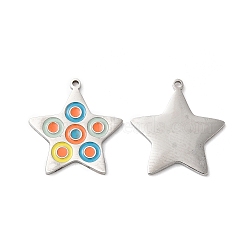 316L Surgical Stainless Steel Pendants, with Enamel, Star Charm, Stainless Steel Color, 16.5x15.7x0.9mm, Hole: 1mm(STAS-H213-16P)