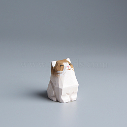 Sitting Cat Figurines, Miniature Ornaments, Wood Display Decorations, for Home Decoration, White, 40x30x25mm(SMFA-PW0001-39E)