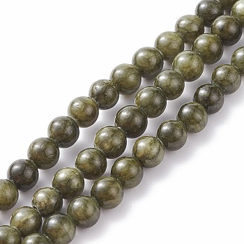 Natural Green Jade Dyed Round Beads Strands, Dark Olive Green, 12mm, Hole: 1.2mm, 34pcs/strand, 15.5 inch