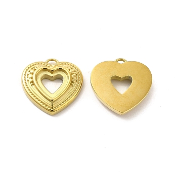 Ion Plating(IP) 304 Stainless Steel Pendant Cabochons Settings, Heart, Real 14K Gold Plated, Tray: 7.5x7mm, 15x15x3.2mm, Hole: 1.2mm