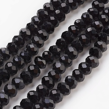 Glass Beads Strands, Imitation Jade Glass, Faceted, Rondelle, Black, 6x4~5mm, Hole: 0.8~1mm, about 88~92pcs/strand, 15.5 inch~16 inch(39~45cm)