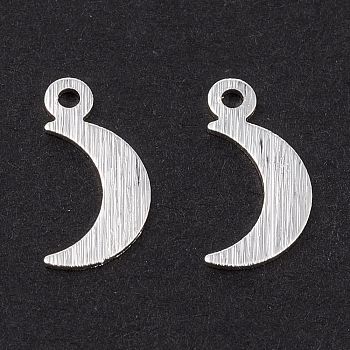 Brass Charms, Long-Lasting Plated, Moon, 925 Sterling Silver Plated, 11.5x5.5x0.4mm, Hole: 1mm