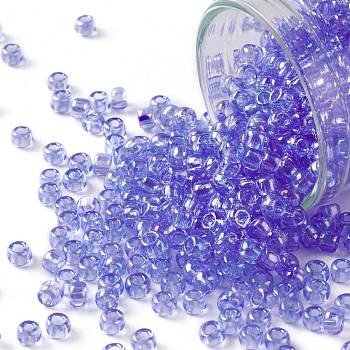 TOHO Round Seed Beads, Japanese Seed Beads, (168) Transparent AB Light Sapphire, 8/0, 3mm, Hole: 1mm, about 222pcs/10g