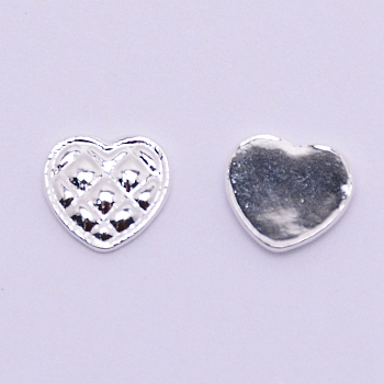 Alloy Cabochons, Nail Art Studs, Nail Art Decoration Accessories for Women, Heart with Grid, Silver, 7x7.5x1.5mm, 100pcs/bag