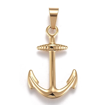 304 Stainless Steel Pendants, Anchor, Golden, 37.5x25x3.5mm, Hole: 10x4.5mm