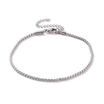 304 Stainless Steel Serpentine Chain Anklets, with Lobster Claw Clasps, Stainless Steel Color, 7-5/8 inch(19.5cm)