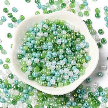 Glass Beads, Round, Mixed Style, Green, 4~4.5x4mm, Hole: 0.8mm, about 1000pcs/1 bag