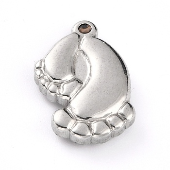 304 Stainless Steel Pendants, Baby Feetprint, Stainless Steel Color, 18x12x4mm, Hole: 1mm