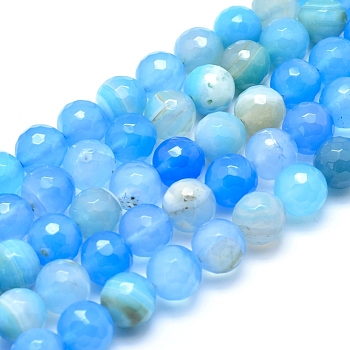 Natural Agate Beads, Dyed, Faceted Round, Sky Blue, 6mm, Hole: 1mm, about 61pcs/strand, 14.3 inch(36.5cm)