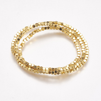 Electroplate Non-magnetic Synthetic Hematite Beads Strands, Faceted, Square, Golden Plated, 2x2.5x2.5mm, Hole: 0.5mm, about 170~180pcs/strand, 16 inch