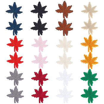 Elite 48Pcs 12 Colors Maple Leaf Computerized Embroidery Cloth Iron on/Sew on Patches, Appliques, Badges, for Clothes, Dress, Hat, Jeans, DIY Decorations, Autumn Theme, Mixed Color, 52x50x1.5mm, 4pcs/color