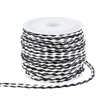 Elite 7 Yards Imitation Leather Braided Cords, Round, Black & White, with 1Pc Plastic Spools, Black, 3mm