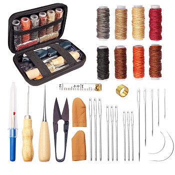 Sewing Tool Sets, including Stainless Steel Scissor, Polyester Thread, Needle Threaders, Iron Thimble, Tape Measure, Sewing Seam Rippers, Head Pins, Safety Pin, Zipper Storage Bag, Mixed Color, 140x150x125mm