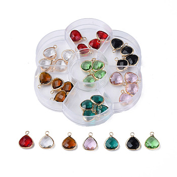 K9 Glass Pendants, with Light Gold Plated Brass Findings, Fan, Faceted, Mixed Color, 16.5x13x5.5mm, Hole: 2mm