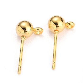 304 Stainless Steel Ball Post Stud Earring Findings, with Loop and 316 Surgical Stainless Steel Pin, Real 18k Gold Plated, 17x9x6mm, Hole: 1.6mm, Pin: 0.8mm