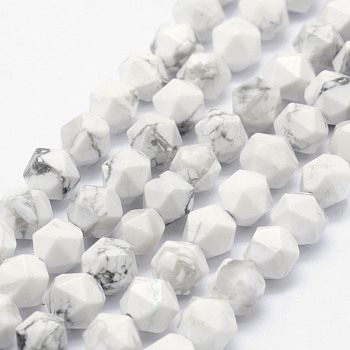 Natural Howlite Beads Strands, Star Cut Round Beads, Faceted, 8~8.5mm, Hole: 1mm, about 48~50pcs/strand, 14.9~15.1 inch(38~38.5cm)