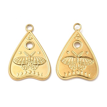 304 Stainless Steel Pendants, Talking Boards with Moth Charm, Real 18K Gold Plated, 28x20x2mm, Hole: 3mm