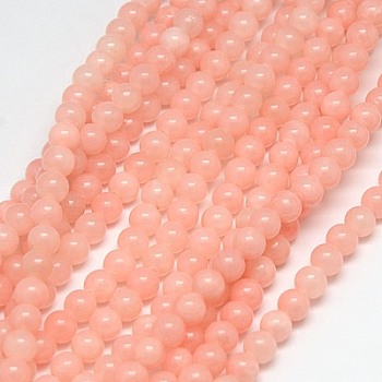 Natural Yellow Jade Beads Strands, Dyed, Round, Light Salmon, 6mm, Hole: 1mm, about 70pcs/strand, 15.75 inch