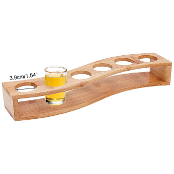 6-Hole Bamboo Glass Holder Display Racks, Whiskey Spirits Wine Glass Holder, for Bar Tasting Serving Tray, Kitchen Tools, Wave Shape, Light Khaki, 32.5x6~7.8x5cm, Inner Diameter: 3.9cm