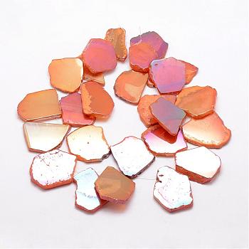 Electroplated Natural Agate Beads Strands, Flat Slab Beads, Agate Slices, Nuggets, Coral, 33~45x25~35x4~6mm, Hole: 1mm, about 24~25pcs/strand, 11.81 inch~13 inch