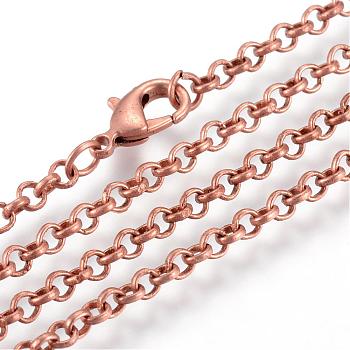 Iron Rolo Chains Necklace Making, with Lobster Clasps, Soldered, Red Copper, 29.5 inch(75cm)