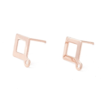 201 Stainless Steel Stud Earring Findings, with 316 Surgical Stainless Steel Pins and Horizontal Loop, Rhombus, Real Rose Gold Plated, 12x9mm, Hole: 1mm, Pin: 0.7mm