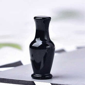 Natural Obsidian Carved Healing Vase Figurines, Reiki Energy Stone Display Decorations, 48x20mm