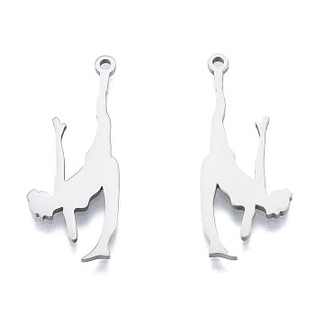 201 Stainless Steel Pendants,  Dancer, Stainless Steel Color, 32.5x13x1.5mm, Hole: 1.5mm