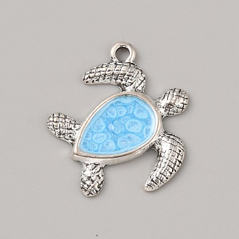 Ocean Theme Alloy Enamel Pendants, Antique Silver, Turtle, 21x20.5x2mm, Hole: 1.8mm