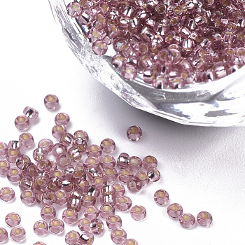 Silver Lined Glass Seed Beads, Round, Rosy Brown, 1.5~2x1mm, Hole: 0.6mm, about 120000pcs/bag, about 450g/bag