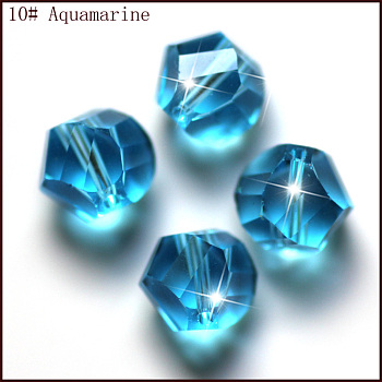 Imitation Austrian Crystal Beads, Grade AAA, Faceted, Polygon, Deep Sky Blue, 10mm, Hole: 0.9~1mm