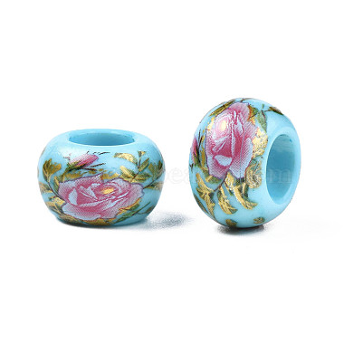 Flower Printed Opaque Acrylic Rondelle Beads(SACR-S305-27-E04)-3