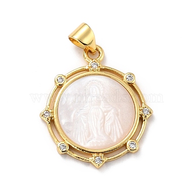 Real 18K Gold Plated Floral White Hexagon Brass+Cubic Zirconia+Shell Pendants