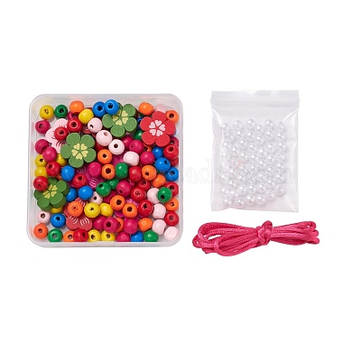 160Pcs Round & Flower Wood/Plastic Beads(DIY-FS0001-51)-4