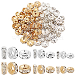120Pcs 6 Styles Brass Rhinestone Spacer Beads, Flat Round, Real 18K Gold Plated & Silver, 6~10x2.5~3.5mm, Hole: 1.7~2.2mm, 20pcs/style(KK-BBC0016-02)
