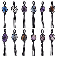 Natural Mixed Stone Nuggets Hanging Ornaments, with Braided Cord, Gemstone Tassel Pendant Decorations for Keychain, Car, Home Decor, 94~98mm, Hole: 8mm, Stone: 19.5~26x11~19x11~19mm, 12pcs/box(FIND-AR0003-03)