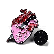 Heart with Knife Alloy Enamel Pin Broochs, for Backpack Clothes, Violet, 32x20.5x1.4mm(JEWB-C029-07A-EB)
