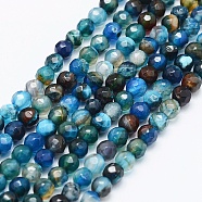 Natural Agate Beads Strands, Dyed & Heated, Round, Faceted, Blue, 4mm, Hole: 0.5mm, about 92pcs/strand, 14.57 inch(37cm)(X-G-E469-12D)
